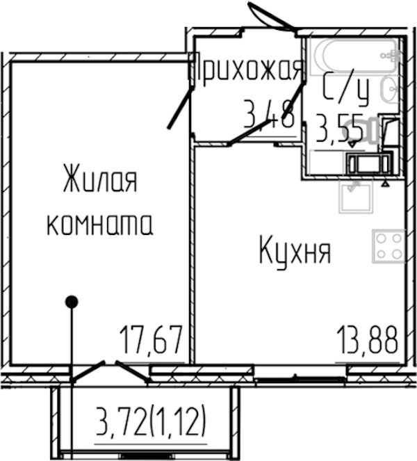 1-комнатная квартира 39.7 м², 8/8 эт., ЖК «SERTOLOVO PARK»